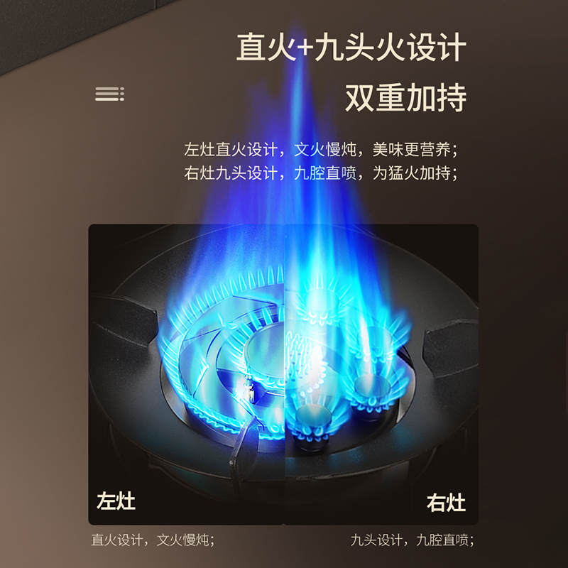 Haotaitai燃气灶JZY-2209B1(液化气)铜火盖 童锁保护 防烫标识 九头聚能灶 4.8KW大火力