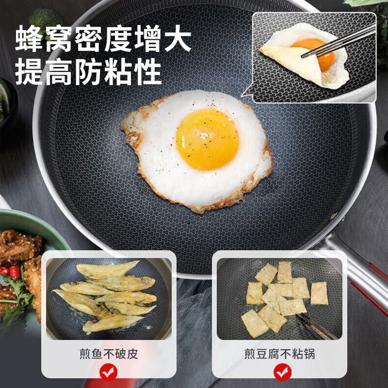 康巴赫(KBH)炒锅316L不锈钢炒菜锅少油烟不粘锅家用电磁炉燃气灶通用32cm高清大图