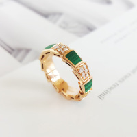 [正品二手95新]宝格丽 BVLGARI 玫瑰金 孔雀石 镶钻SERPENTI VIPER 蛇形戒指 54号 全套