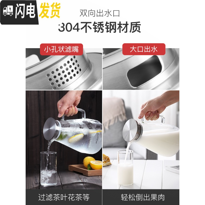 三维工匠家用冷水壶玻璃水具套装可高温北欧凉开水杯子茶壶扎壶大容量水瓶 新款2600+2个小杯子