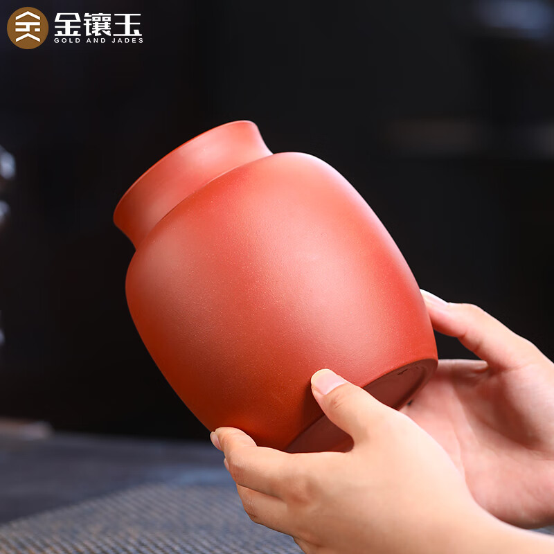 金镶玉 平盖高罐 存茶罐 宜兴紫砂茶叶罐储存罐精品大号醒茶罐原矿紫泥高清大图