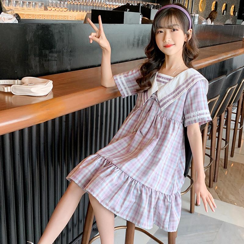 女童连衣裙jk制服小学生2021新款夏装短袖儿童校园学院风裙子紫色