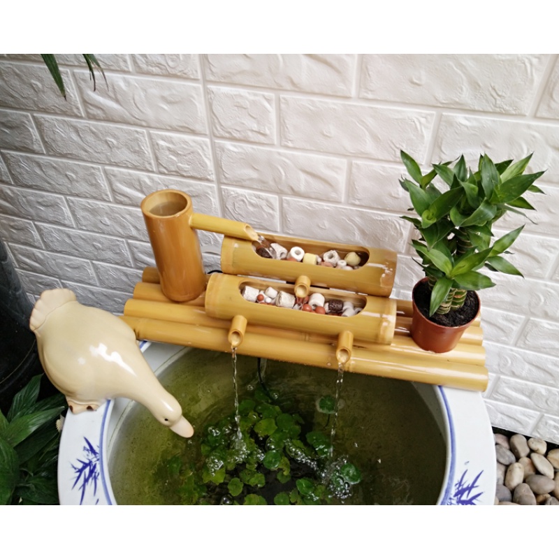 竹子流水器循环别墅庭院造景摆件陶瓷石鱼缸水池加湿过滤器 三维工匠 长度35cm不带缸高清大图