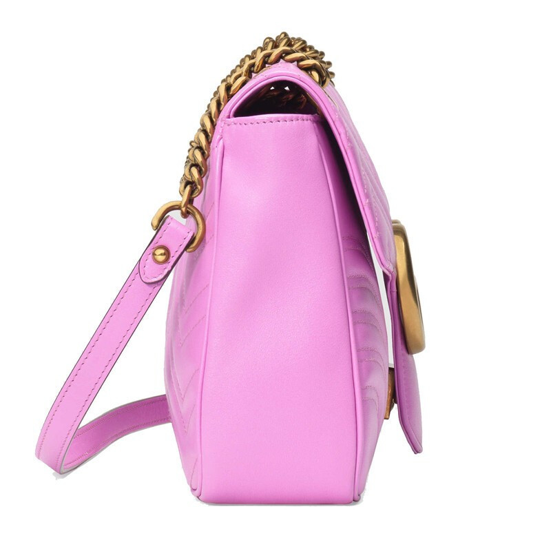 海外直邮gucci古驰女包ggmarmont系列粉色中号绗缝链条包单肩包斜挎包