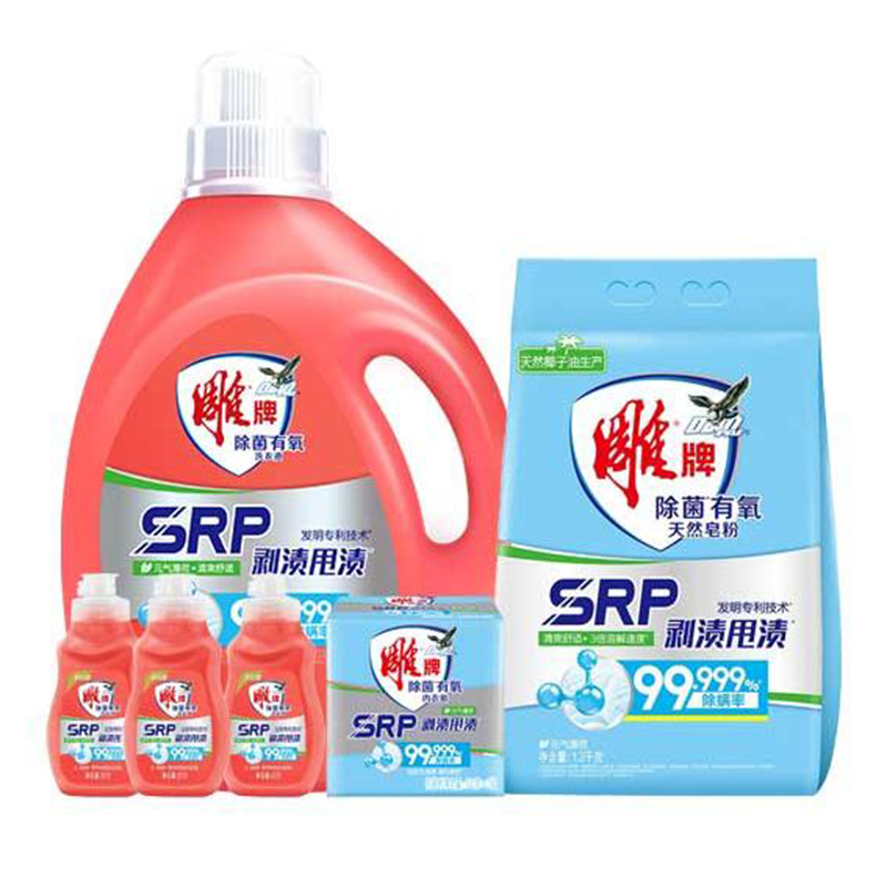雕牌 SRP除菌有氧洗衣系列组合 4320g 洗衣液2.58kg+皂粉1.3kg+内衣皂100g*2+洗衣液80g*3