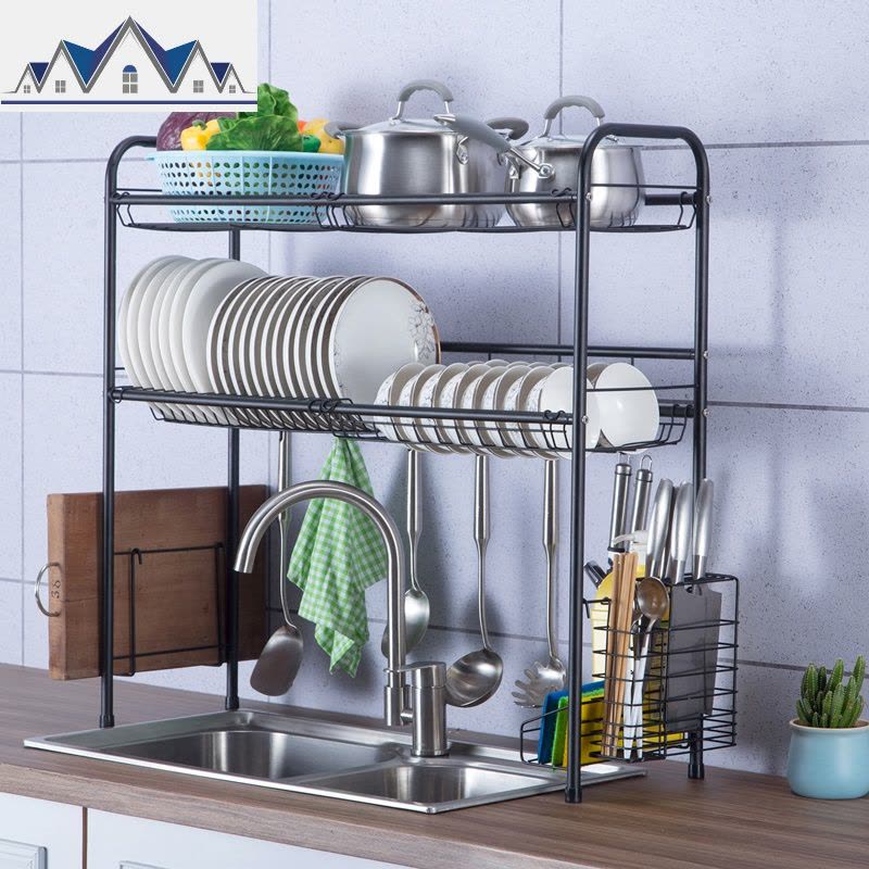 304不锈钢放碗架水沥水架厨房置物架水池晾碗滤水碗碟架2层家用 三维工匠图片