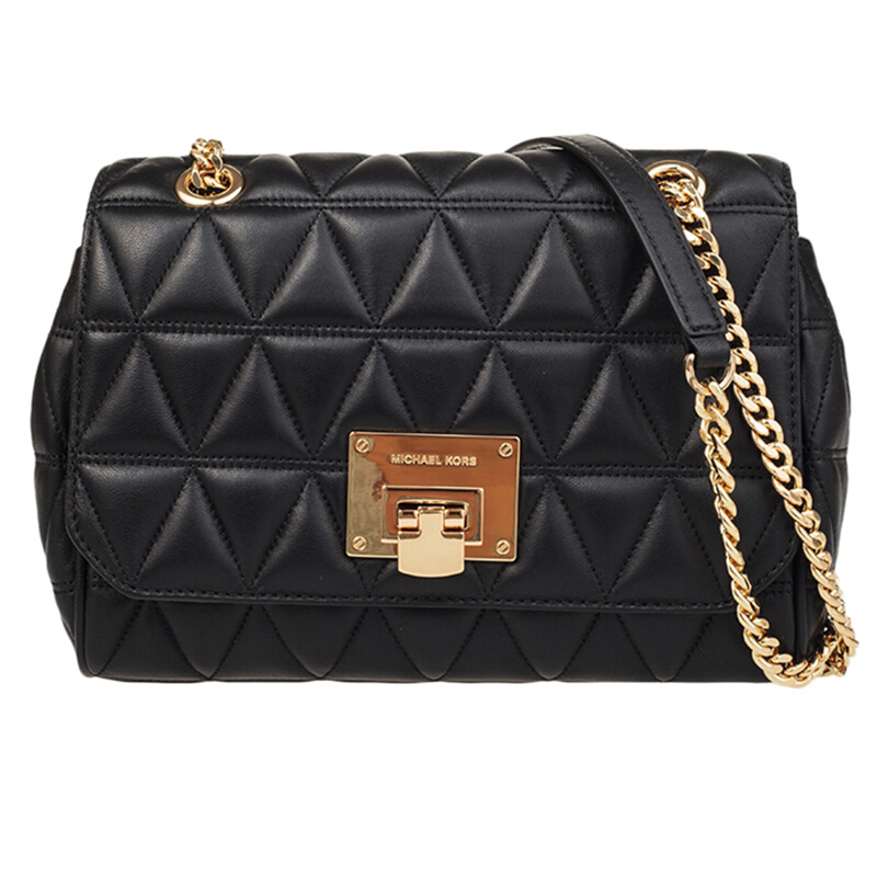 MICHAEL KORS 迈克·科尔斯 女包单肩包中号牛皮硬菱格包搭扣斜挎包黑色 单肩包 女35F7GVAF2L