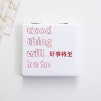 创意文字PU镜子中国风双面折叠镜迷你便携随身镜子可爱女生化妆镜 好事将至 1个装