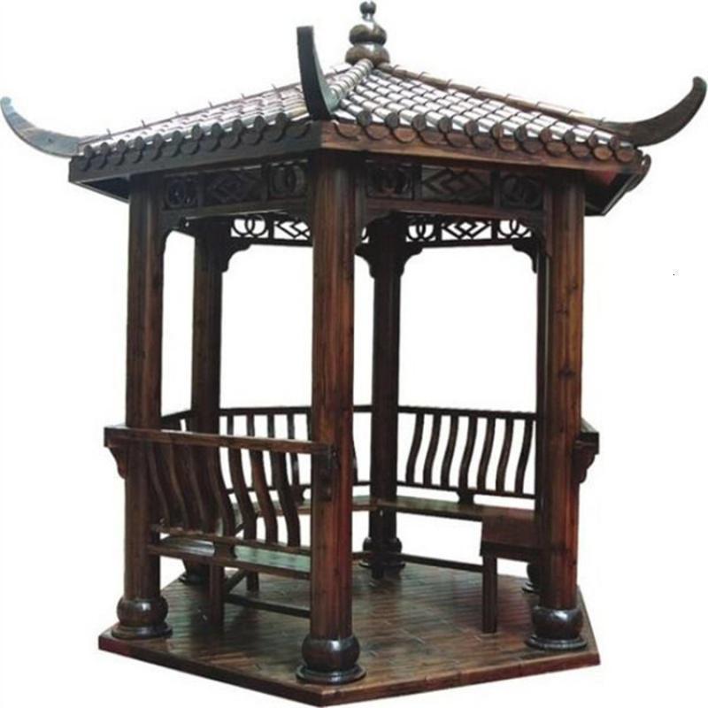 森美人六角凉亭户外庭院实木木屋别墅简易花园楼顶防腐木亭子古建休闲亭 六角木瓦凉亭，不包邮