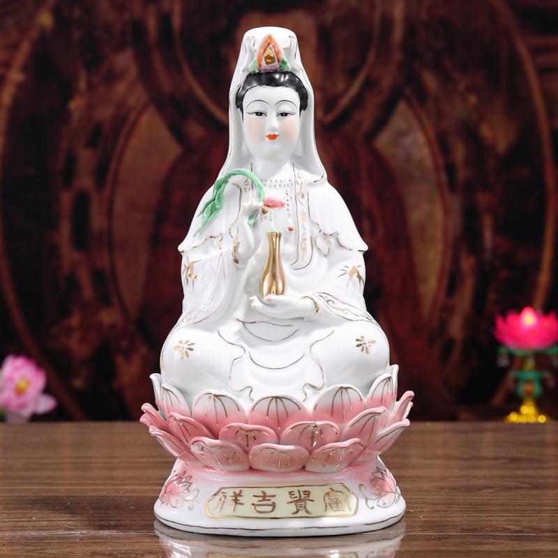 陶瓷南海白玉观音菩萨佛像观音像观世音菩萨供奉居家家用摆件 三维工匠 18寸白玉观音[八件套]高清大图