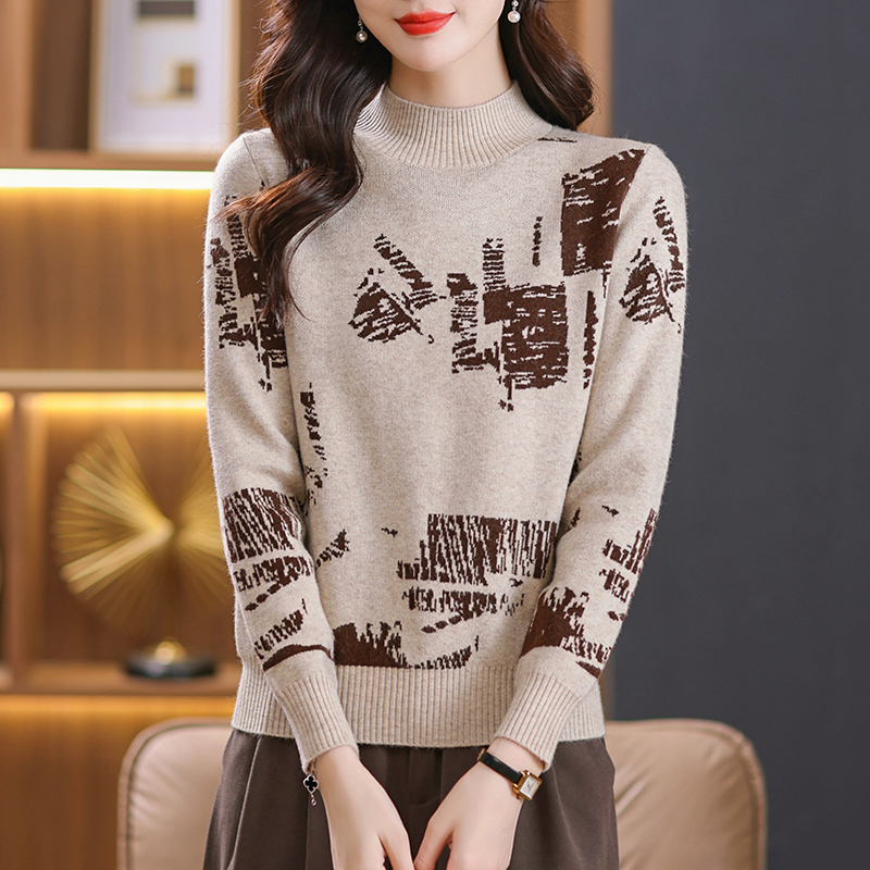 2024春秋新款山羊绒衫女针织衫打底衫毛衣圆领羊毛衫女修身短款毛衣女长袖简约绣花修身半高领毛针织衫女多款高清大图