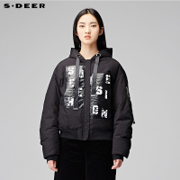 sdeer圣迪奥2018冬装抽绳字母印花连帽常规款加厚羽绒服女Y17482401
