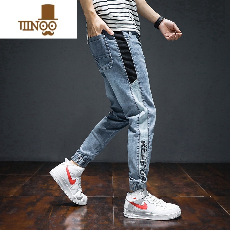 YANXU弹力胖子夏季大码牛仔裤男士夏天薄款宽松加肥加大束脚工装男裤子高清大图