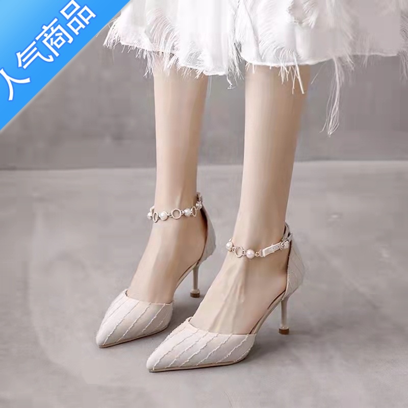 SUNTEK景甜同款气质法式高跟鞋女细跟包头凉鞋夏季新款百搭配旗头高百新高清大图