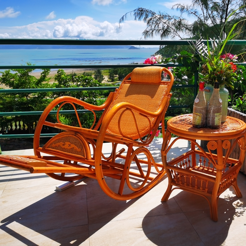 真藤摇摇椅休闲阳台躺椅晒太阳符象老人逍遥藤椅家用藤编懒人瑶瑶椅