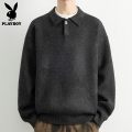 花花公子polo领毛衣男款2025年秋季打底线衣潮牌美式慵懒风针织p 3XL推荐161-190 6003炭黑