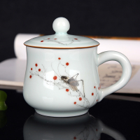 [补贴10%]景德镇茶杯陶瓷带盖水杯 精致家用水杯办公室单杯中式杯子茶具