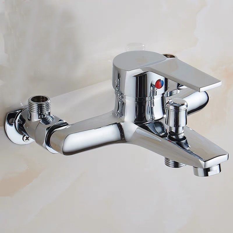 明装全铜淋浴龙头混水阀浴缸龙头冷热水器简易花洒套装带下出水