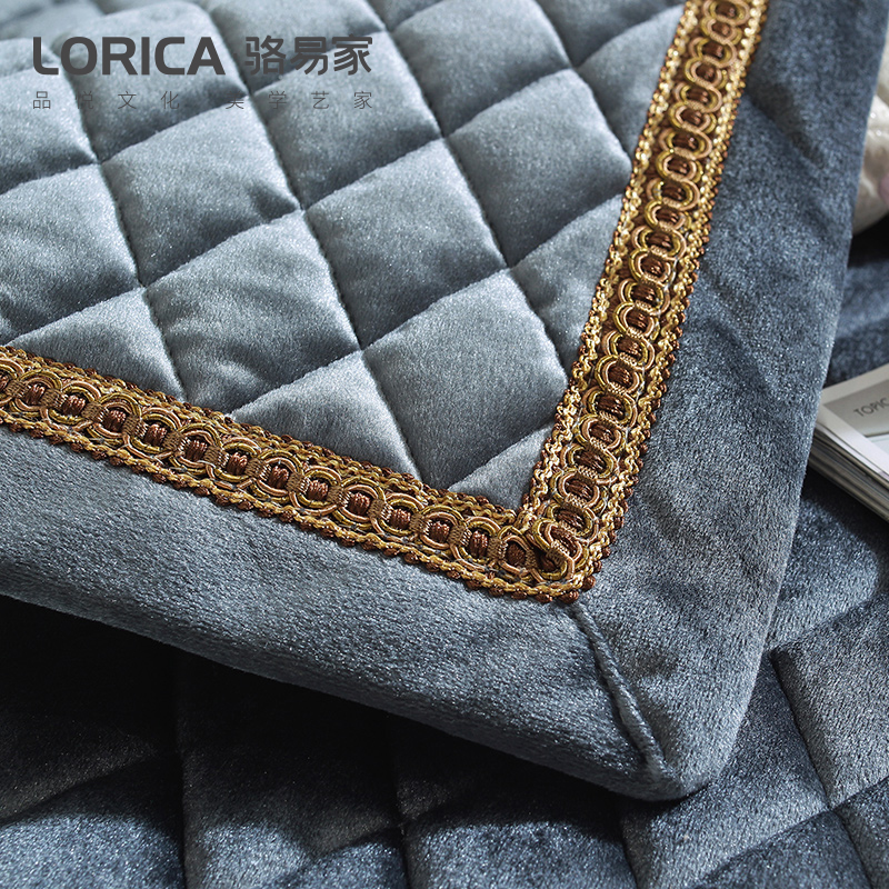 家柏饰(CORATED)沙发垫冬季毛绒防滑沙发套全包套罩简约现代坐垫子 锦素年华-电光蓝 80*100cm+花边高清大图