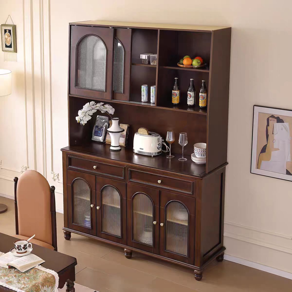 全实木酒柜家用客厅靠墙储物柜酒柜法式中古风餐边柜组合高清大图