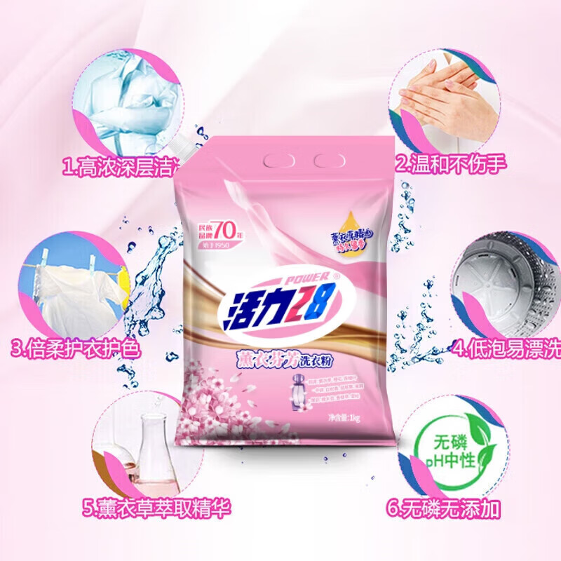 活力28 薰衣芬芳洗衣粉 双重去渍深层洁净(1kg/1袋)高清大图
