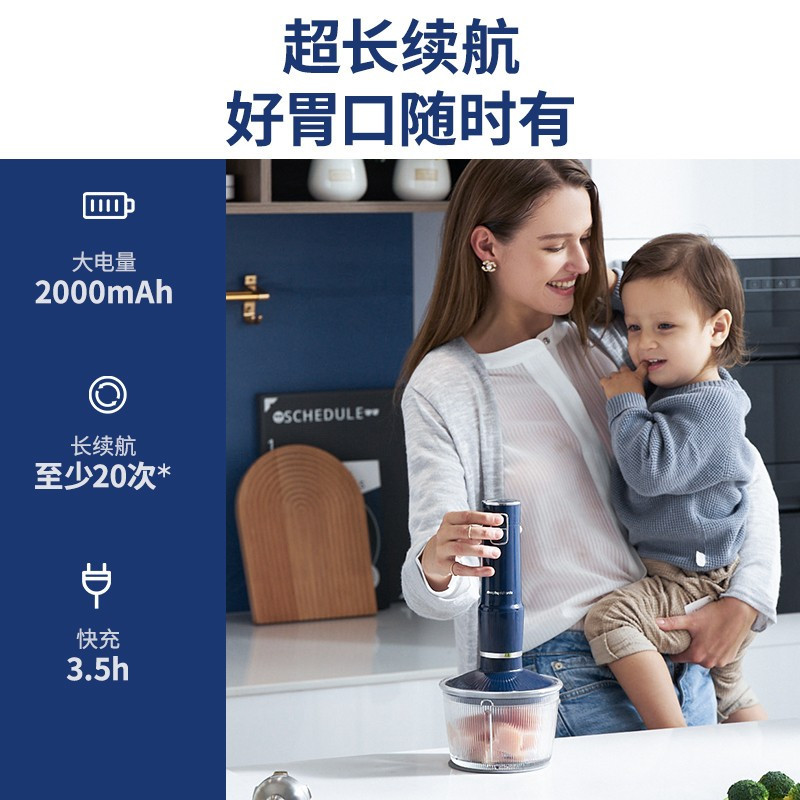 摩飞(Morphyrichards)绞肉机 家用多功能料理棒 婴儿辅食机无线手持便携搅拌棒佐料机 MR6008蓝