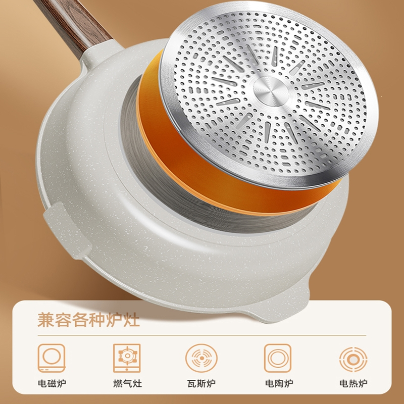 麦饭石平底不粘锅家用牛排煎锅煎蛋 煎饼油炸电磁炉煤气灶专用