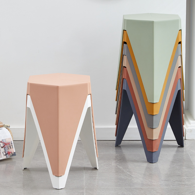 迅众 家用塑料凳子北欧风车圆凳加厚可叠放胶凳简约现代餐桌椅子高板凳高清大图