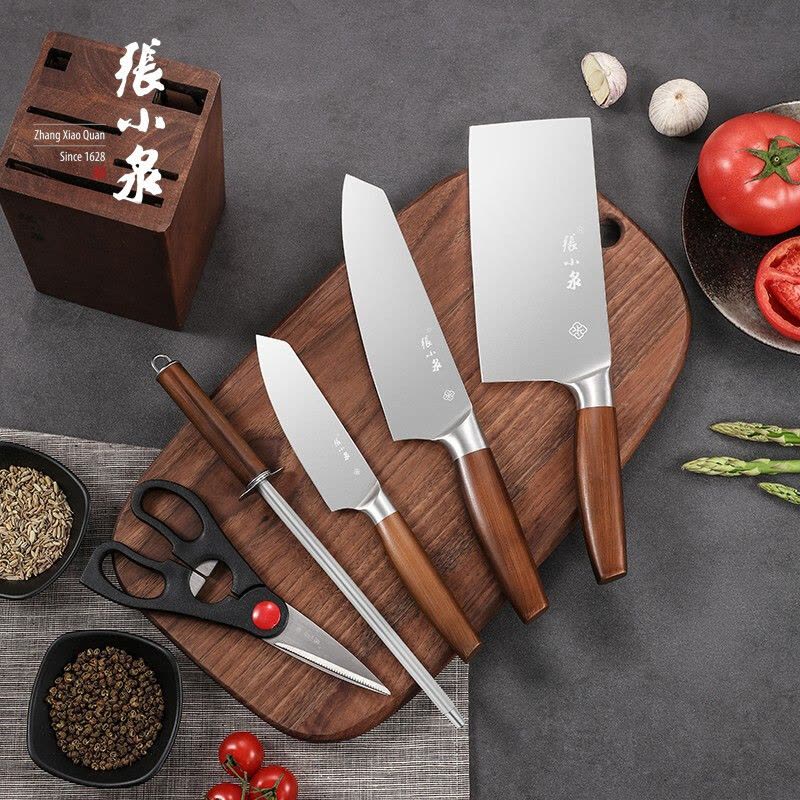 张小泉家用套装刀具六件套 厨房套刀切片刀切菜刀斩骨实木刀座 鬼冢虎系列套刀六件套图片