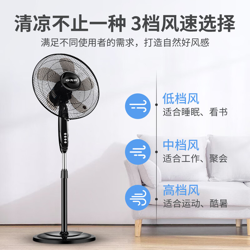 先锋黑色大风量DLD-D1落地扇摇头可升降电风扇家用高清大图