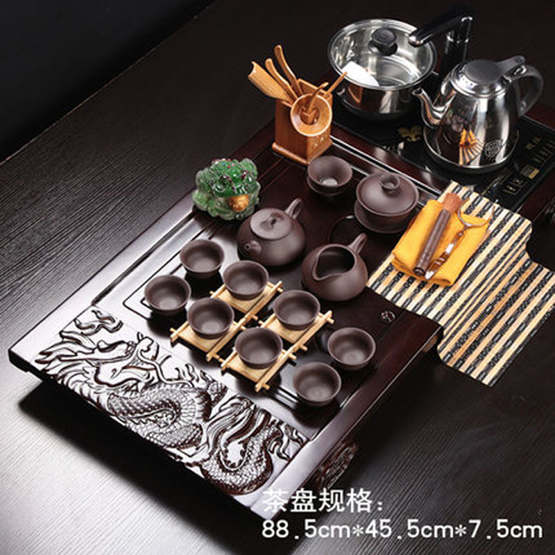 整套陶瓷功夫茶具茶盘套装电磁炉四合一自动抽水茶台家用送女朋友七夕情人节礼物