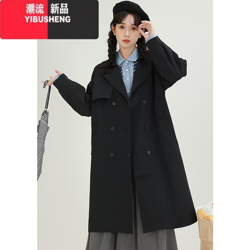 sheng英伦学院风气质风衣高级感外套女小个子2023年新款中长款大衣