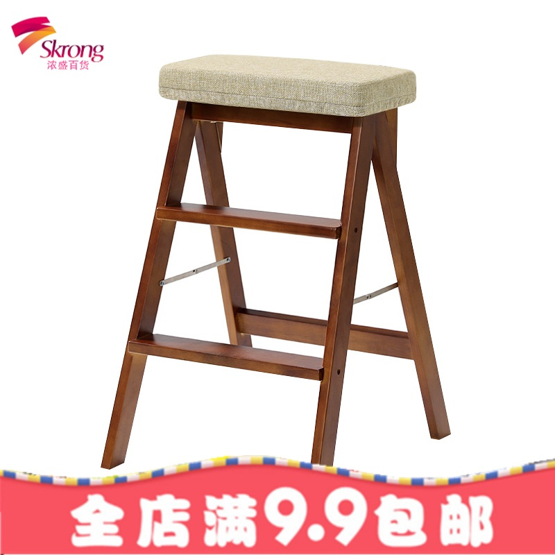 折叠凳实木梯登高三步小梯子家用折叠凳子厨房高板凳创意折叠梯凳