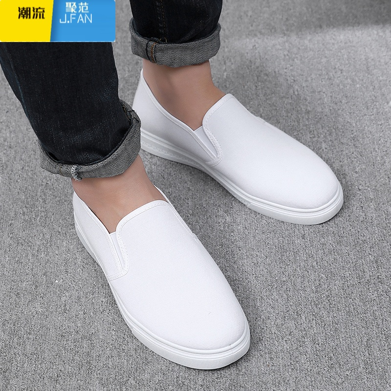聚范老北京布鞋男鞋纯白色男布鞋懒人透气平底单鞋软底防滑小白鞋