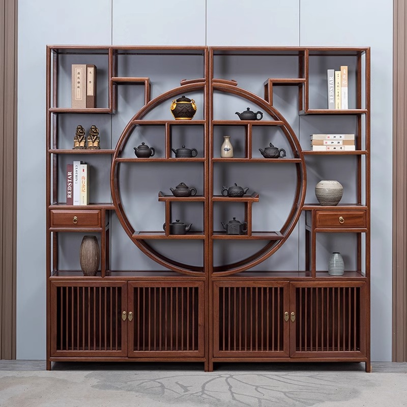 博古架实木新中式书柜客厅隔断展示架 新中式大团圆一对