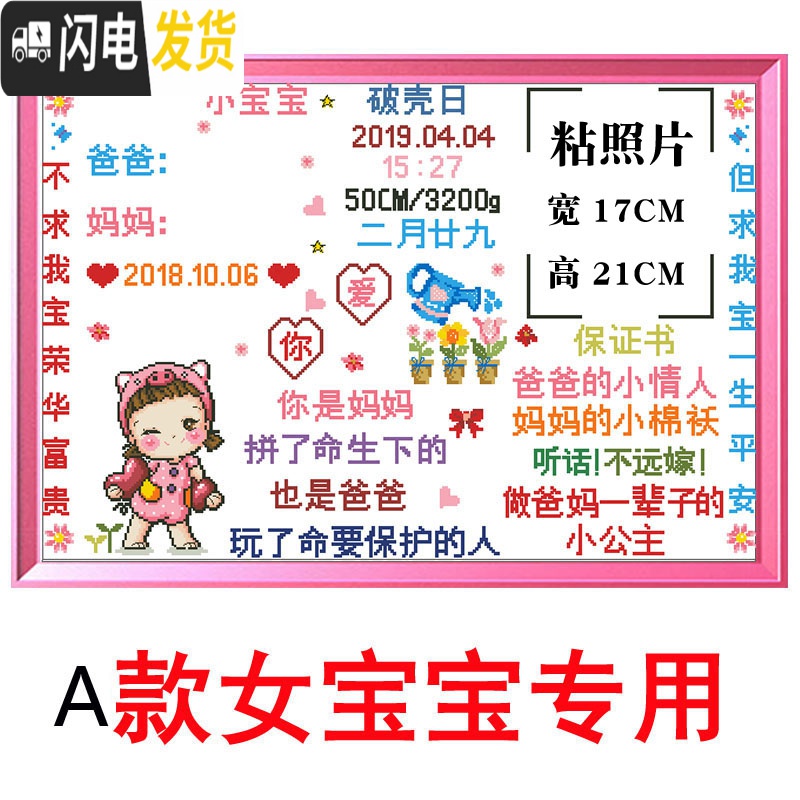 三维工匠定制2019新款出生证明生肖十字绣二胎儿童纪念网红宝宝 B款男宝画布尺寸80x57cm高清大图