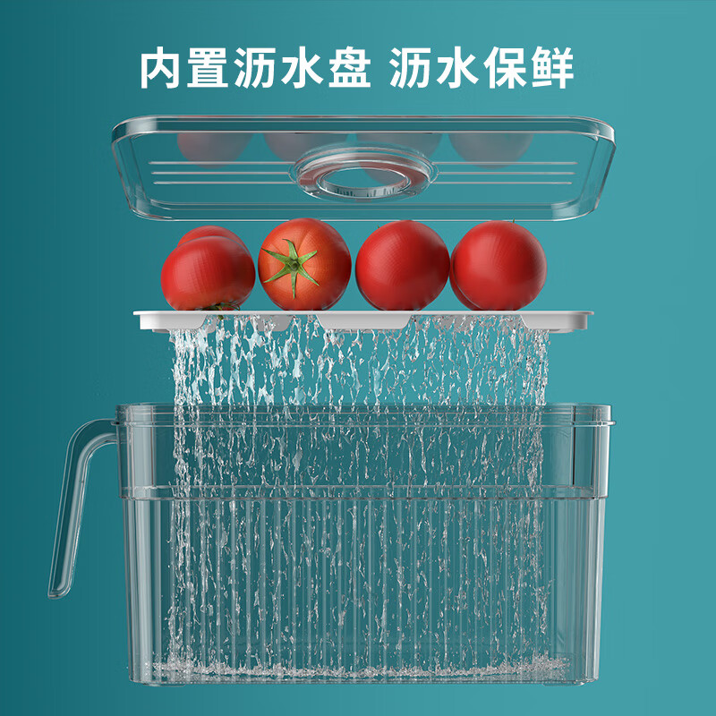 佳帮手冰箱收纳盒食品级冰箱蔬菜水果鸡蛋保鲜盒带把手分装盒 灰透6.5L高清大图