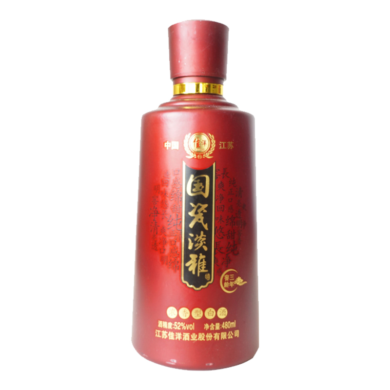 洋河镇佳洋股份出品 国瓷淡雅窖龄三年 52度 浓香型白酒 480ml 6瓶装