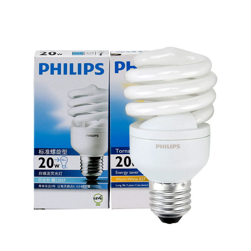 飞利浦(Philips) 20W E27 螺旋节能灯泡 6500K白光 24只 (单位:件)