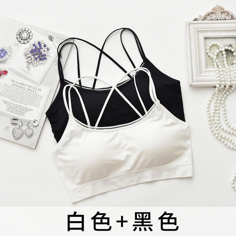 带背心背抹胸裹胸文胸短款拢带胸垫内衣黑+白均