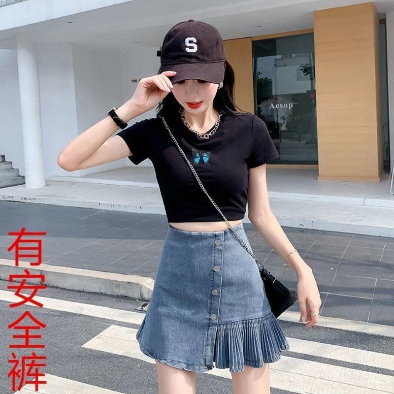 牛仔裙半身裙2021新款裙子夏天ins学生显瘦短裙子炸街下半身百搭 复古蓝 有安全裤 S 80-95斤