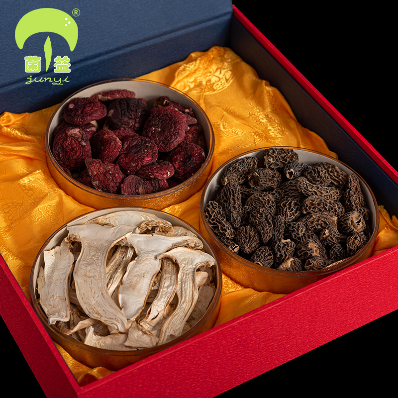 菌益 山珍干货礼盒(红菇+松茸+羊肚菌)野生菌特产菌菇春节送礼