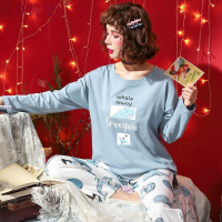 韩版宽松学生少女秋季睡衣女士春秋长袖薄款纯棉全棉家居服套装秋