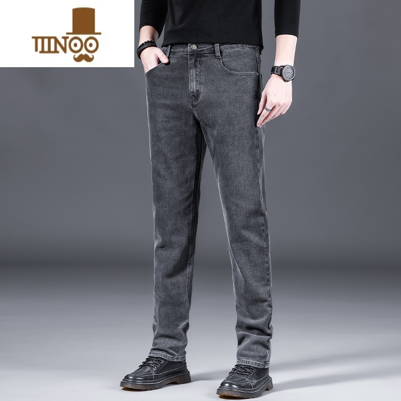 YANXU牛仔裤男款夏季薄款潮牌宽松直筒长裤2023灰色弹力休闲裤子休高清大图