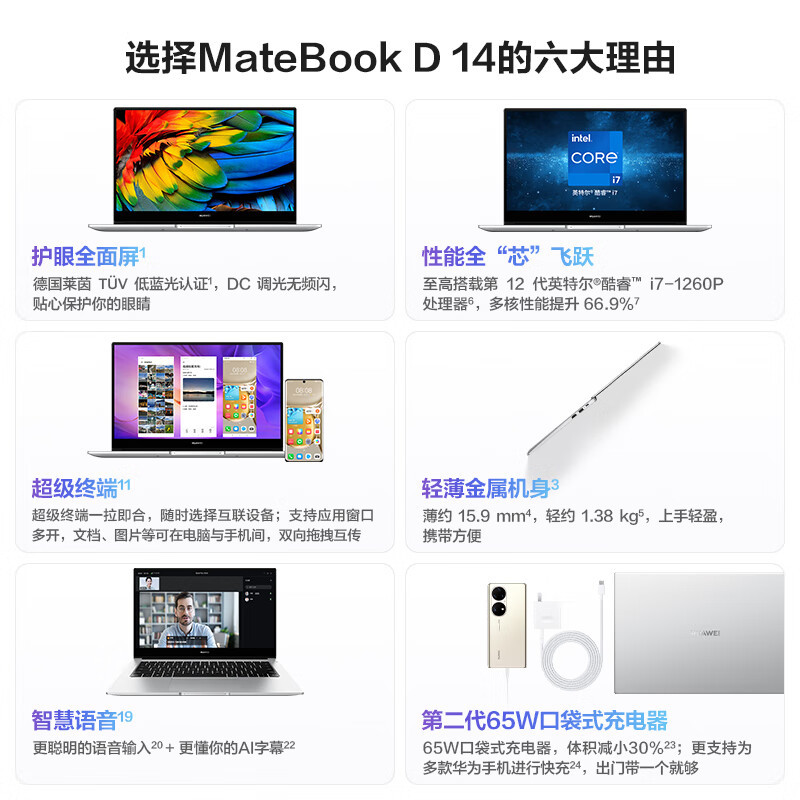 华为笔记本电脑MateBook D 14 2022 12代酷睿版i5 16G 512G