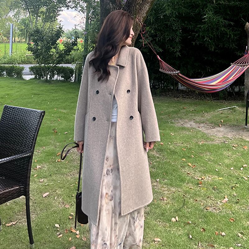 伊迪卡双面羊毛大衣长款娃娃领时尚气质百搭高贵韩系慵懒秋冬新款高清大图