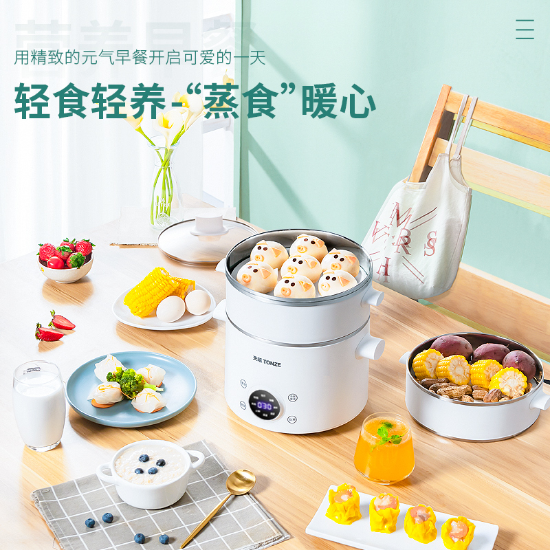 天际(TONZE)电蒸锅多功能家用三层蒸汽锅小型早餐机2升电火锅学生宿舍家用大容量 DZG-D60AW 电蒸锅 白色