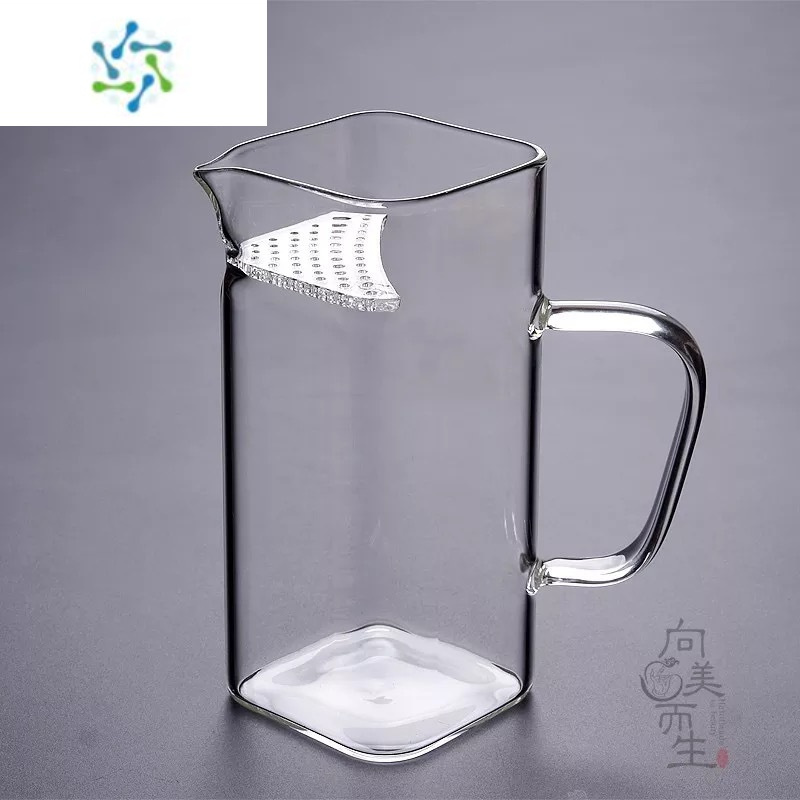 三维工匠方形月牙杯 玻璃带把绿茶杯 带滤网泡茶杯 四方月牙花茶杯分茶器 小方月牙200ML+2个品茗杯80ML酒具
