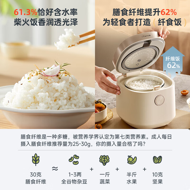 小熊(bear) DFB-C16Q1迷你电饭煲 家用小容量1-2人一键快煮饭微压多功能预约配蒸笼1.6L蒸饭器高清大图