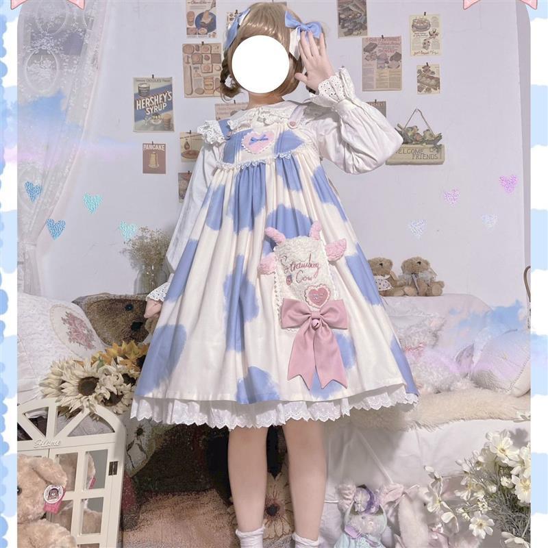 全款掉落小奶糕奶牛纹印花lolita连衣裙jsk裙洛丽塔连衣裙